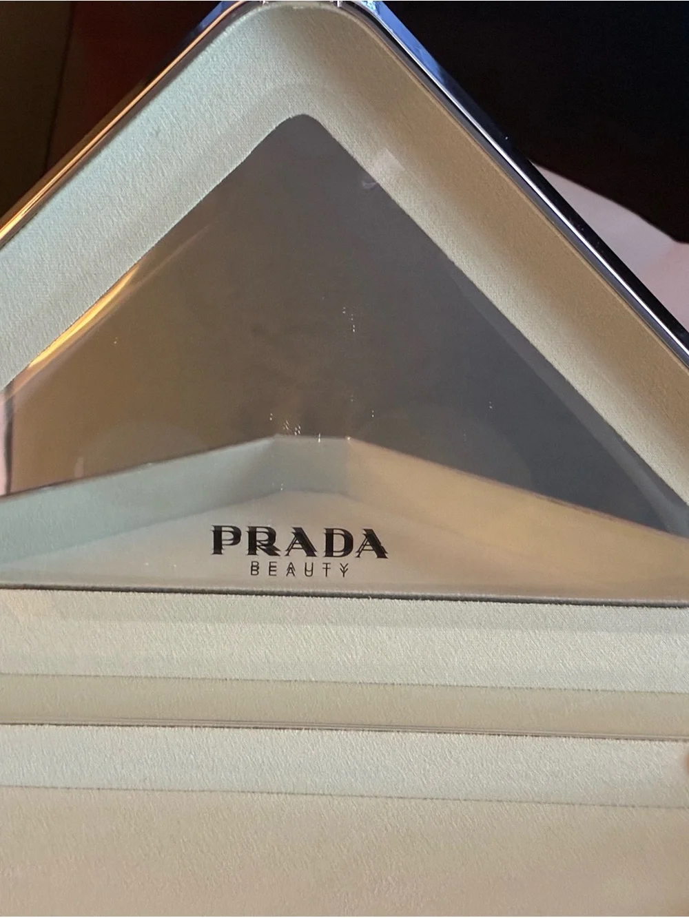 Prada Metallic SilverCosmetic Clutch with gold ve with Triangle Logo 7*7*10inche